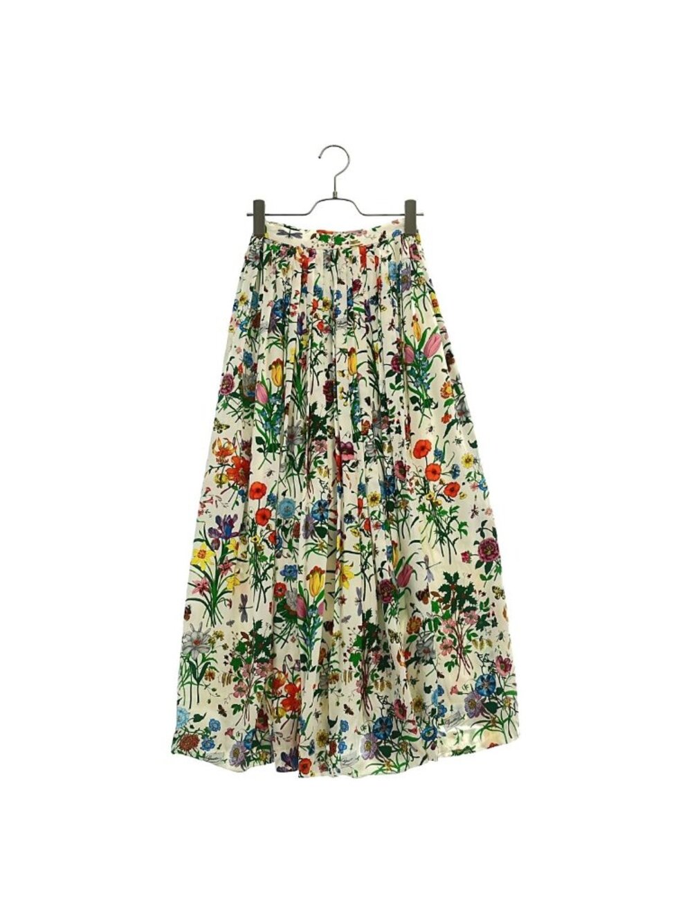 Gucci Silk Twill Flora Pleated Skirt White 38